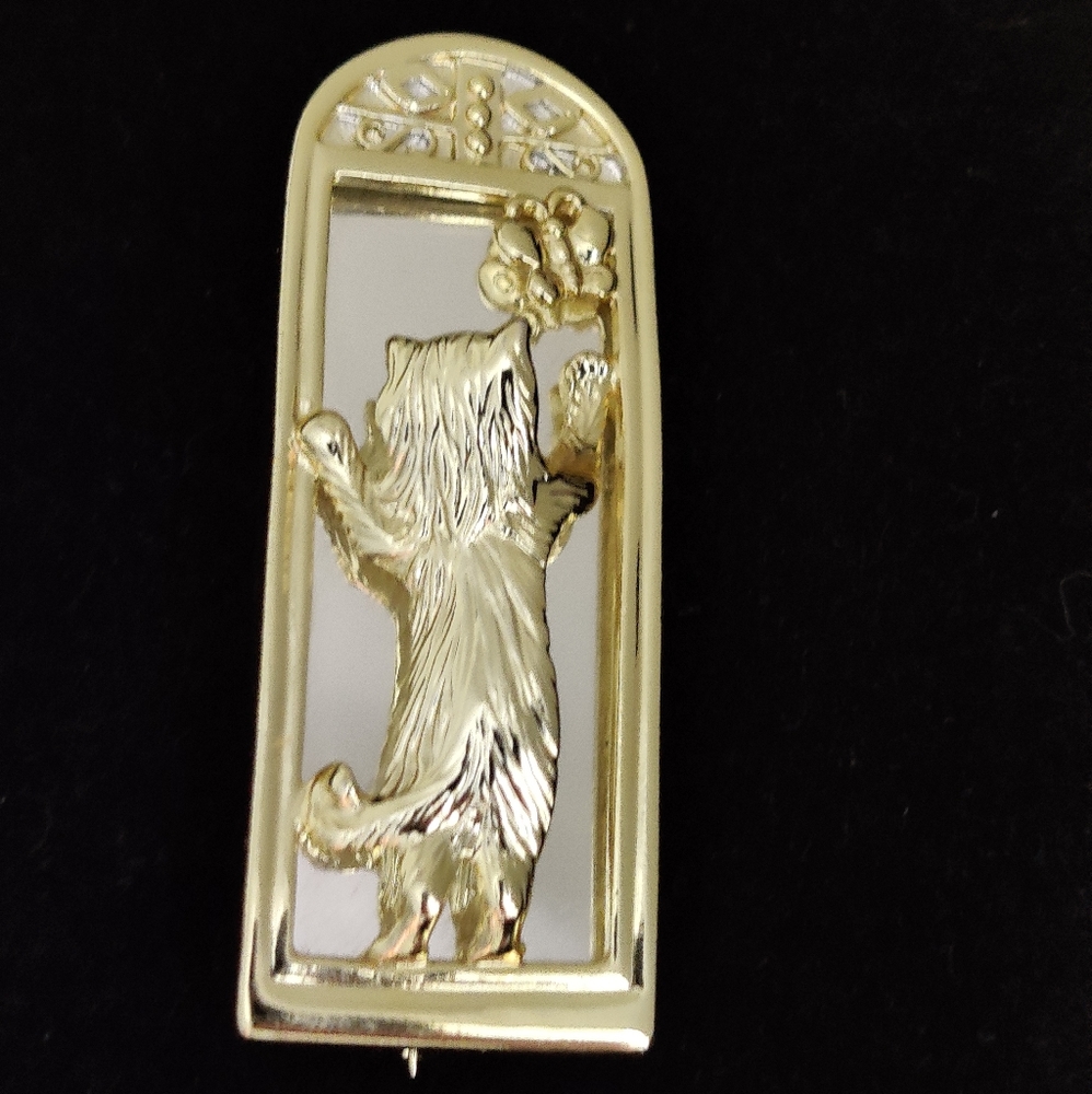 Vintage Cat at a mirror 🐈 pin Signed AJC